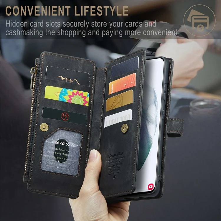 Caseme C30 Серия Антидобого Телефонного Кошелька Для Samsung Galaxy S21+ 5G, Несколько Слотов Для Карманных Слотов Shockper Pocket Cover Cover pu - Черный