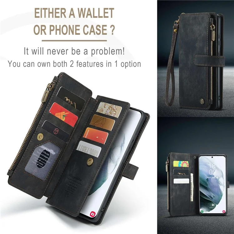 Caseme C30 Серия Антидобого Телефонного Кошелька Для Samsung Galaxy S21+ 5G, Несколько Слотов Для Карманных Слотов Shockper Pocket Cover Cover pu - Черный