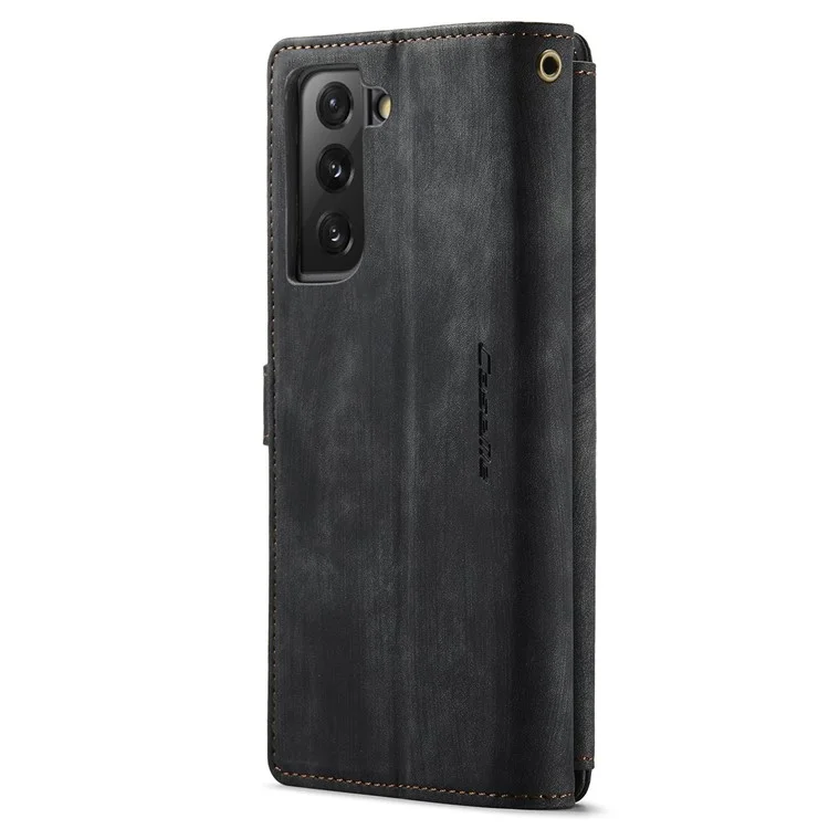 CASEME C30 Serie Anti-caduta Custodia Portafoglio per Samsung Galaxy S21 4G / 5G, Slot Multipli per Schede Tasca con Cerniera Supporto Custodia Protettiva in Pelle PU - Nero