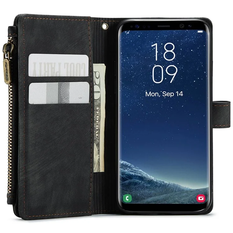 CASEME C30 Serie Anti-caduta Custodia Portafoglio per Samsung Galaxy S21 4G / 5G, Slot Multipli per Schede Tasca con Cerniera Supporto Custodia Protettiva in Pelle PU - Nero