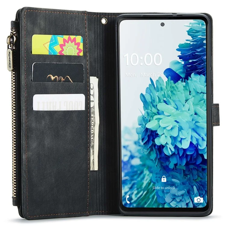 Telefonbrieftasche Caseme C30 Serie Für Samsung Galaxy S20 fe 4g / 5g / S20 fe 2022 / S20 Lite, PU -lederabdeckung Mit Mehreren Kartenschlitzen Reißverschlusspocket Phone Schutzschale - Schwarz