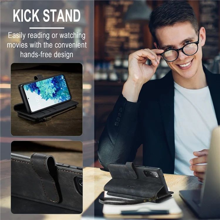 For Samsung Galaxy S20 FE 4G / 5G / S20 FE 2022 / S20 Lite Phone Cases with Strap CASEME C30 Zipper Multiple Card Holder PU Leather Cover - Black