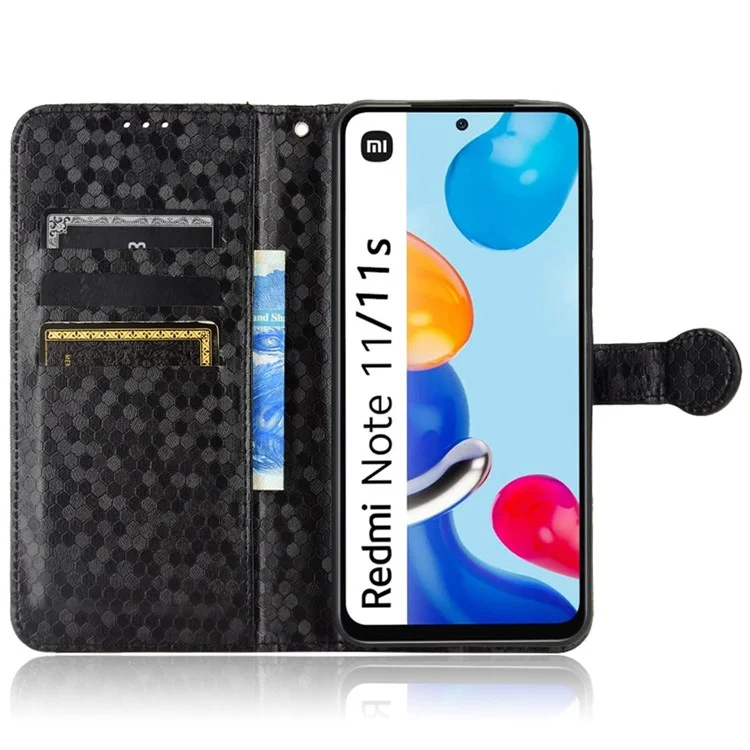 Para Xiaomi Redmi Note 11 4G (Qualcomm) / Nota 11S 4G Patrón de Puntos Impreso PU Leather + TPU Soportes Billetera Phone Cover Folio Flip - Negro