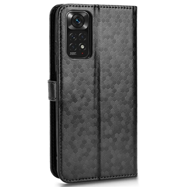 Para Xiaomi Redmi Note 11 4G (Qualcomm) / Nota 11S 4G Patrón de Puntos Impreso PU Leather + TPU Soportes Billetera Phone Cover Folio Flip - Negro