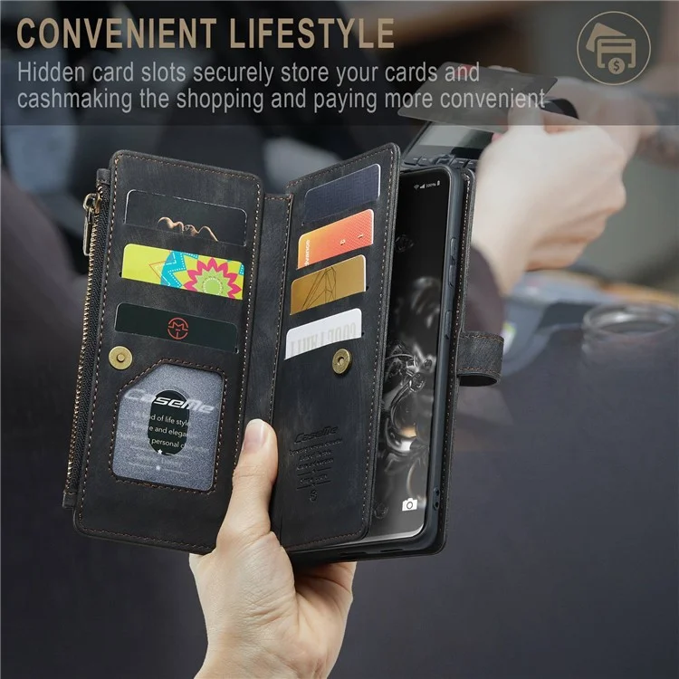 Caseme C30 Série Portefeuille Téléphonique Pour Samsung Galaxy S20 Ultra 4G / 5G, Coquille de Téléphone Mobile pu Leathe Pockpoge pu Leathe Pocket Avec Support de Carte de Sangle - le Noir