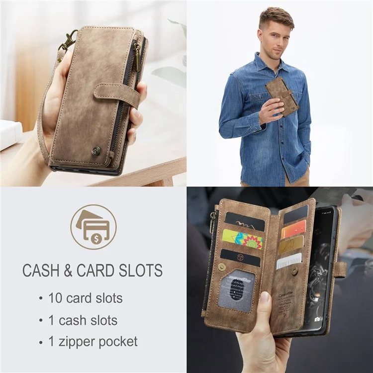 For Samsung Galaxy S20 Ultra 4G / 5G Phone Cases with Strap CASEME C30 Zipper Multiple Card Holder PU Leather Cover - Brown