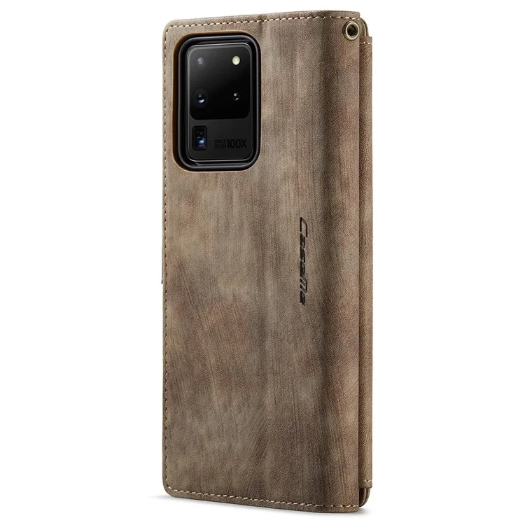 For Samsung Galaxy S20 Ultra 4G / 5G Phone Cases with Strap CASEME C30 Zipper Multiple Card Holder PU Leather Cover - Brown