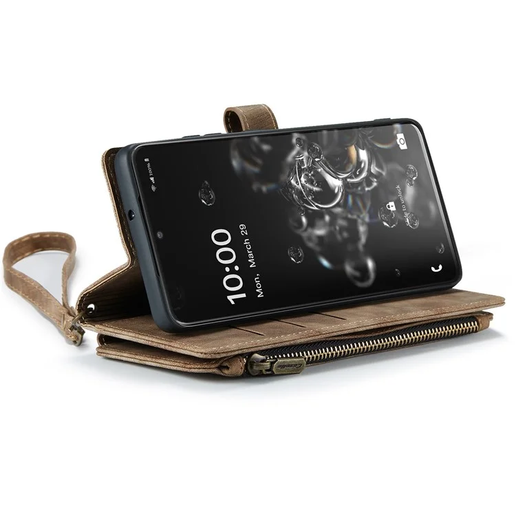 For Samsung Galaxy S20 Ultra 4G / 5G Phone Cases with Strap CASEME C30 Zipper Multiple Card Holder PU Leather Cover - Brown