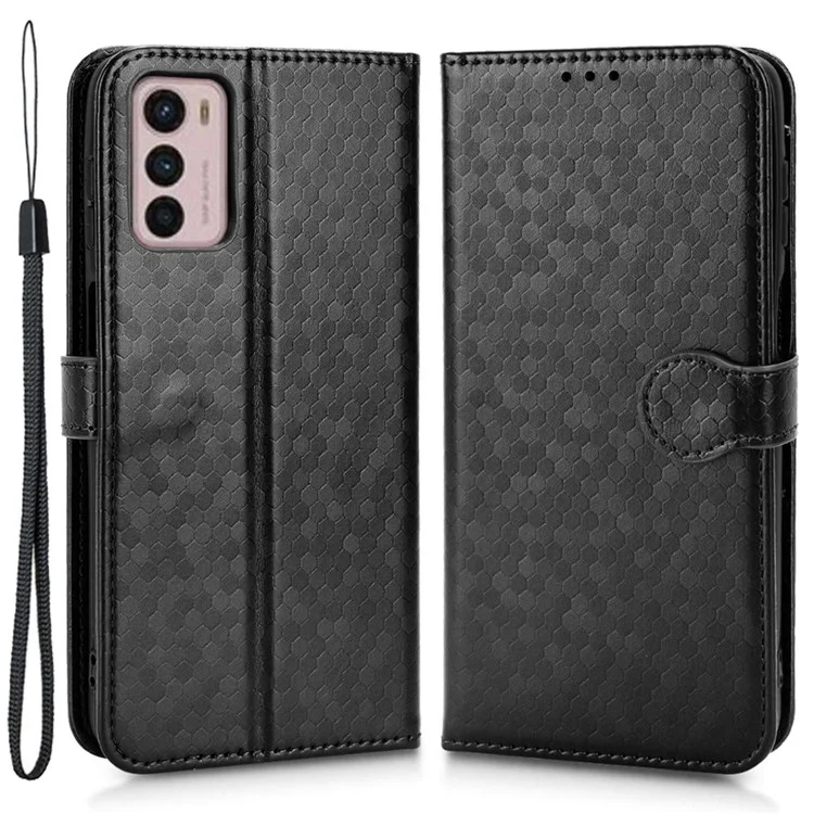 Para Motorola Moto G42 4G Padrão de Ponto Dobrável Padrão Imprimido Caso PU Couro Tampa da Carteira - Preto