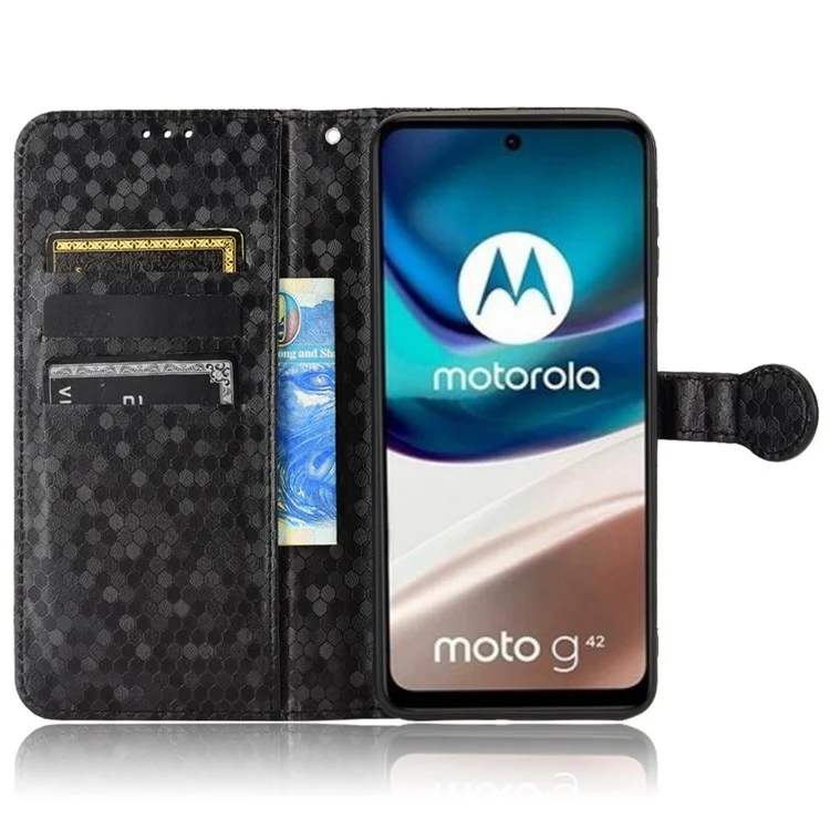 Para Motorola Moto G42 4G Padrão de Ponto Dobrável Padrão Imprimido Caso PU Couro Tampa da Carteira - Preto
