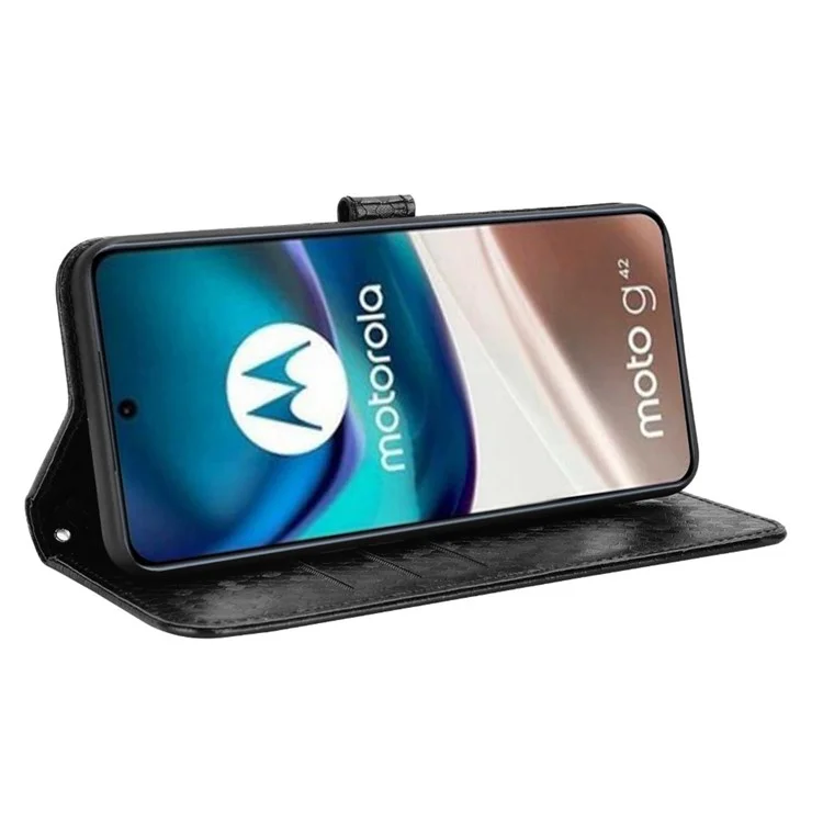 Para Motorola Moto G42 4G Padrão de Ponto Dobrável Padrão Imprimido Caso PU Couro Tampa da Carteira - Preto