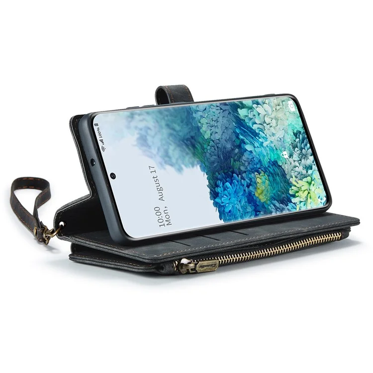 Case de Telefone da Série Caseme C30 Para Samsung Galaxy S20 Plus 4G / 5G, Capa de Carteira de Couro PU Com Vários Slots de Cartão Com Zíper Resistente ao Desgaste Shell - Preto