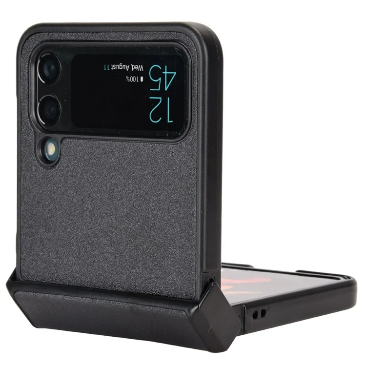 Per Samsung Galaxy Z Flip4 5G Sand-like Texture PU Leather + PC Custodia Protettiva per Telefono Pieghevole con Design a Cerniera Laterale - Nero