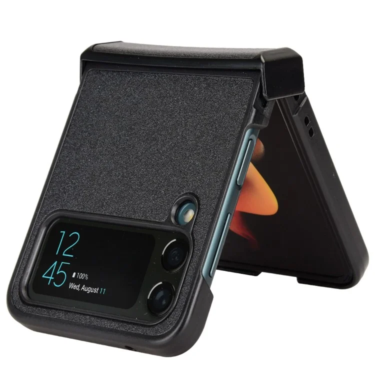 Per Samsung Galaxy Z Flip4 5G Sand-like Texture PU Leather + PC Custodia Protettiva per Telefono Pieghevole con Design a Cerniera Laterale - Nero