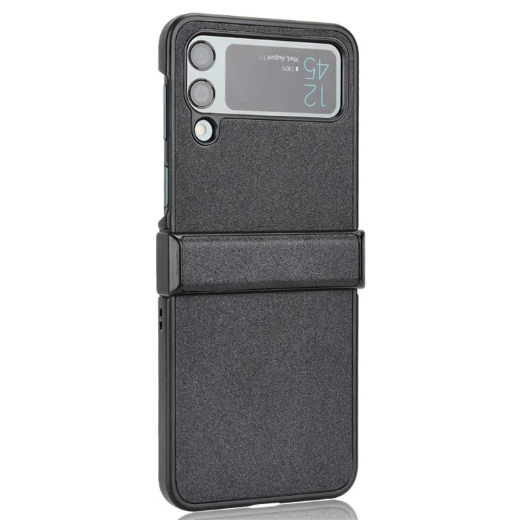 Per Samsung Galaxy Z Flip4 5G Sand-like Texture PU Leather + PC Custodia Protettiva per Telefono Pieghevole con Design a Cerniera Laterale - Nero