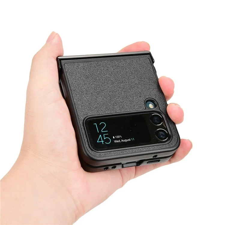 Per Samsung Galaxy Z Flip4 5G Sand-like Texture PU Leather + PC Custodia Protettiva per Telefono Pieghevole con Design a Cerniera Laterale - Nero