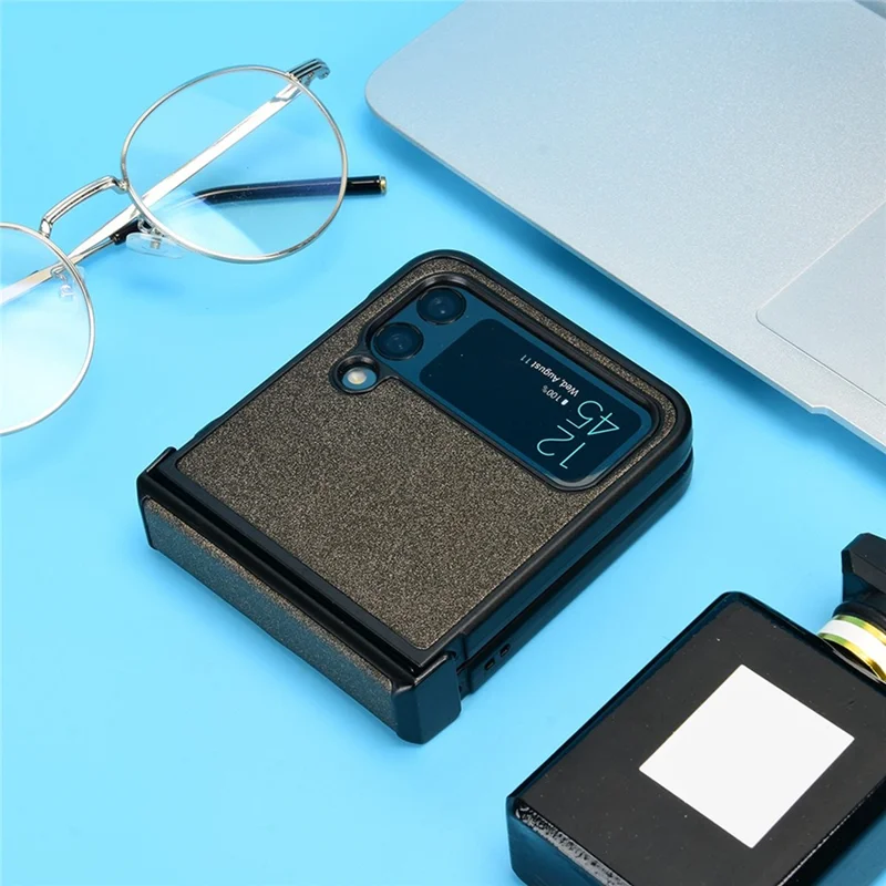 For Samsung Galaxy Z Flip4 5G Sand-like Texture PU Leather + PC Protective Phone Cover Folding Case with Side Hinge Design - Brown