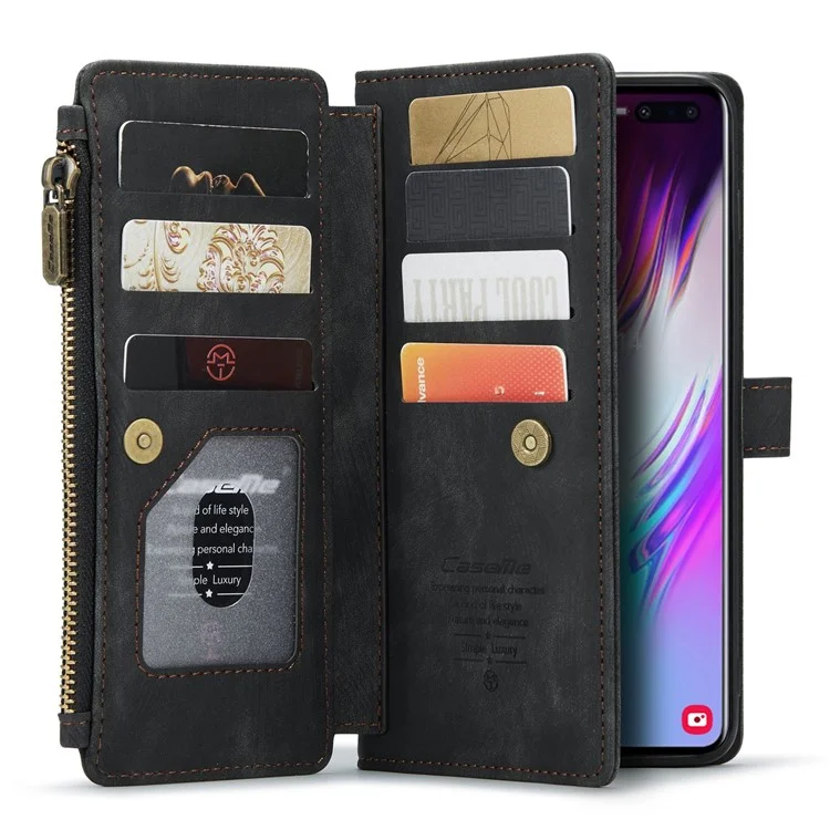 Custodia al Telefono Tascabile Della Serie Caseme C30 Per Samsung Galaxy S10 Plus 4G, Supporto Per il Portafoglio a Flip in Pelle PU Con Supporto Per Schede Cinghia - Nero