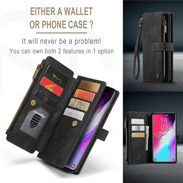 Custodia al Telefono Tascabile Della Serie Caseme C30 Per Samsung Galaxy S10 Plus 4G, Supporto Per il Portafoglio a Flip in Pelle PU Con Supporto Per Schede Cinghia - Nero