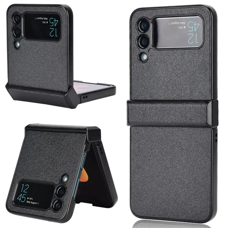 Per Samsung Galaxy Z Flip3 5G Side Hinge Protection Folding Phone Case Sand-like Textured Leather Coated PC Cover - Nero