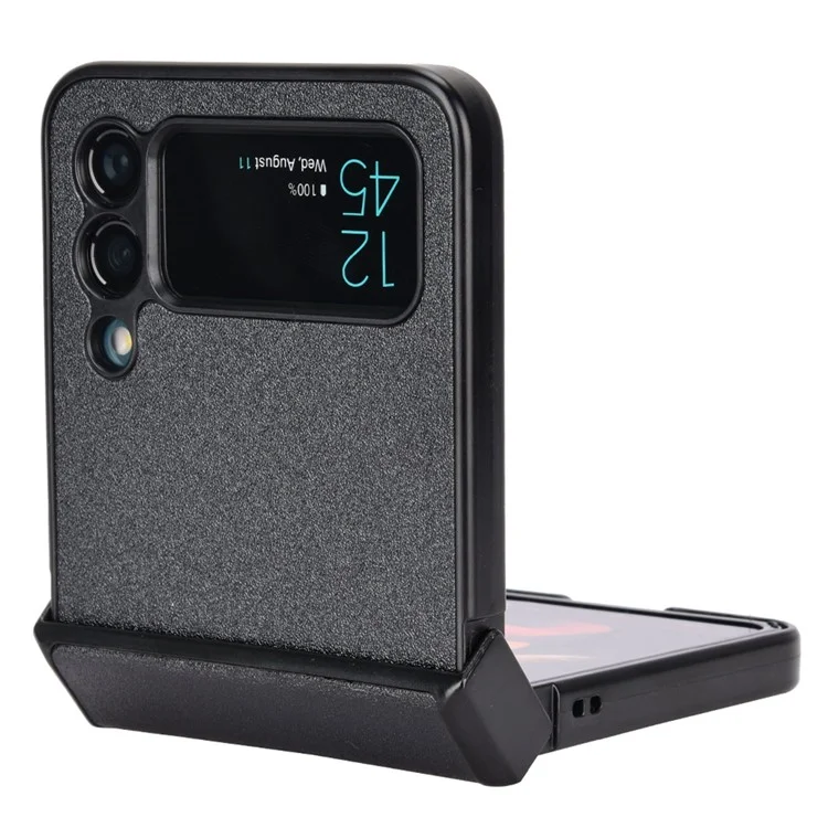 Per Samsung Galaxy Z Flip3 5G Side Hinge Protection Folding Phone Case Sand-like Textured Leather Coated PC Cover - Nero