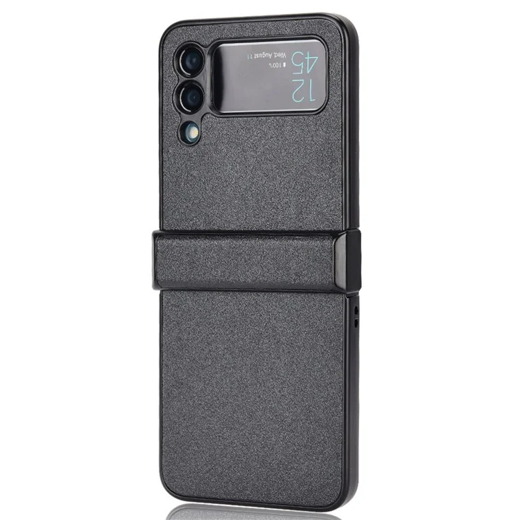 Per Samsung Galaxy Z Flip3 5G Side Hinge Protection Folding Phone Case Sand-like Textured Leather Coated PC Cover - Nero