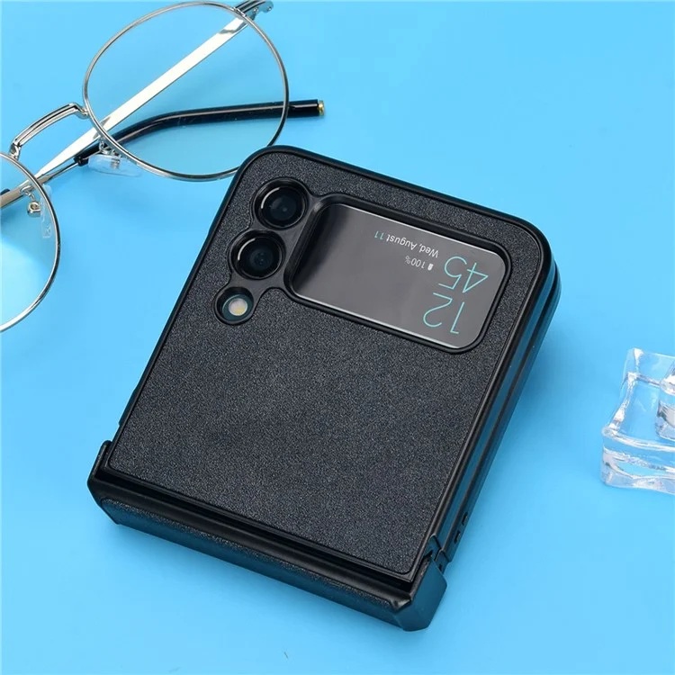 Per Samsung Galaxy Z Flip3 5G Side Hinge Protection Folding Phone Case Sand-like Textured Leather Coated PC Cover - Nero