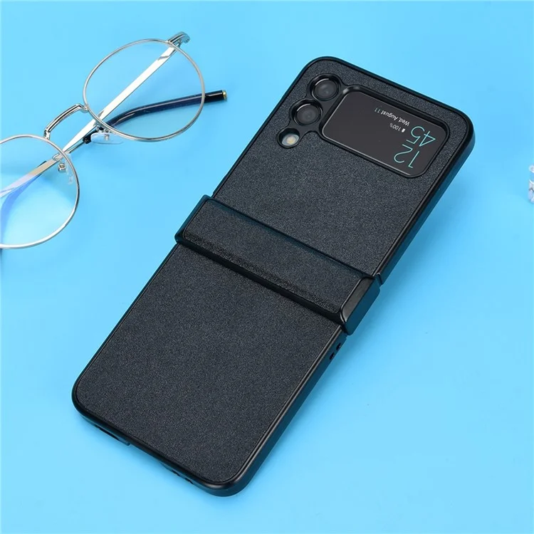 Per Samsung Galaxy Z Flip3 5G Side Hinge Protection Folding Phone Case Sand-like Textured Leather Coated PC Cover - Nero