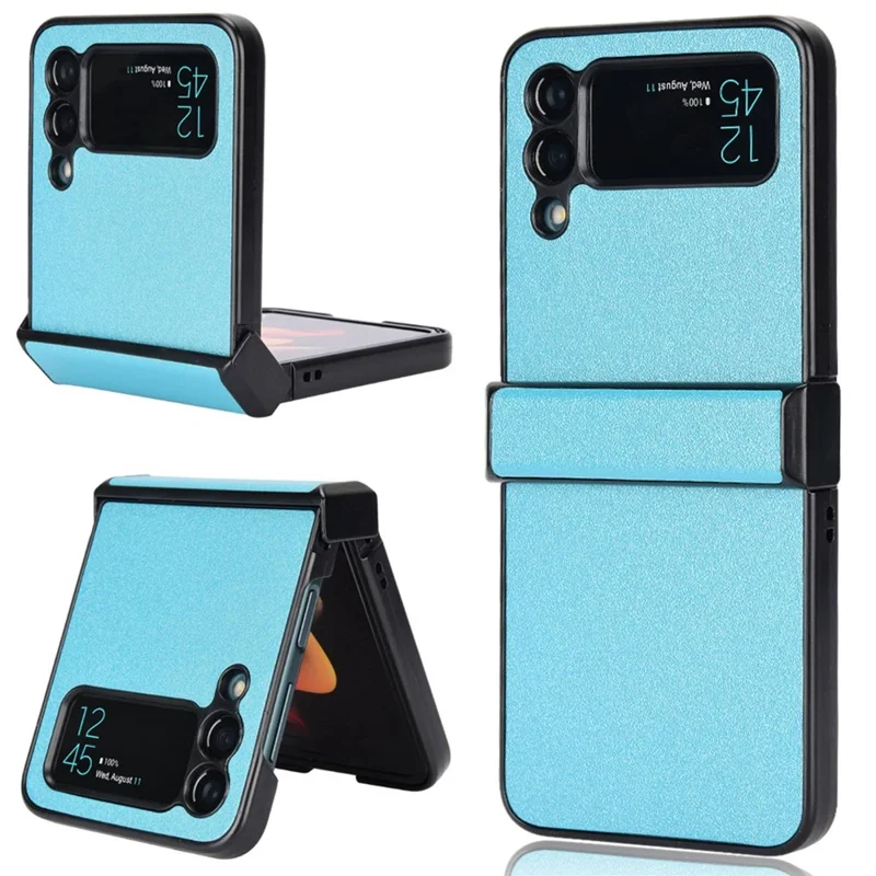 For Samsung Galaxy Z Flip3 5G Side Hinge Protection Folding Phone Case Sand-like Textured Leather Coated PC Cover - Sky Blue