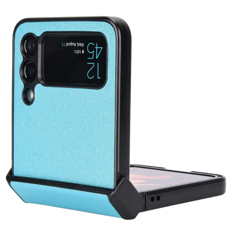 For Samsung Galaxy Z Flip3 5G Side Hinge Protection Folding Phone Case Sand-like Textured Leather Coated PC Cover - Sky Blue