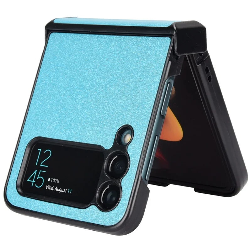 For Samsung Galaxy Z Flip3 5G Side Hinge Protection Folding Phone Case Sand-like Textured Leather Coated PC Cover - Sky Blue