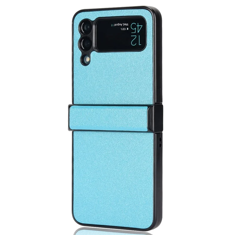For Samsung Galaxy Z Flip3 5G Side Hinge Protection Folding Phone Case Sand-like Textured Leather Coated PC Cover - Sky Blue