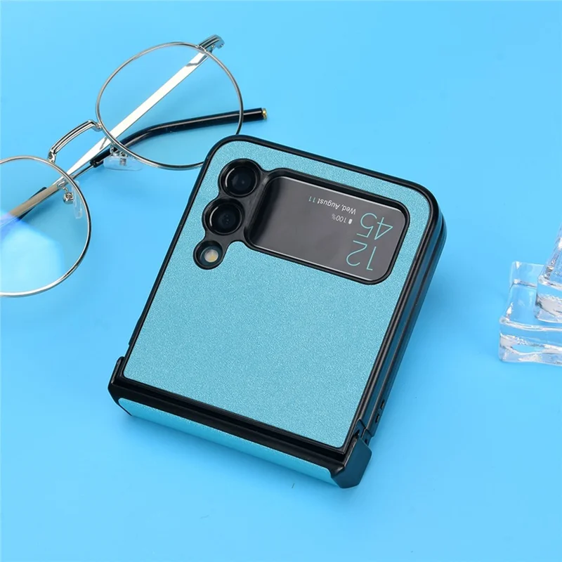 For Samsung Galaxy Z Flip3 5G Side Hinge Protection Folding Phone Case Sand-like Textured Leather Coated PC Cover - Sky Blue