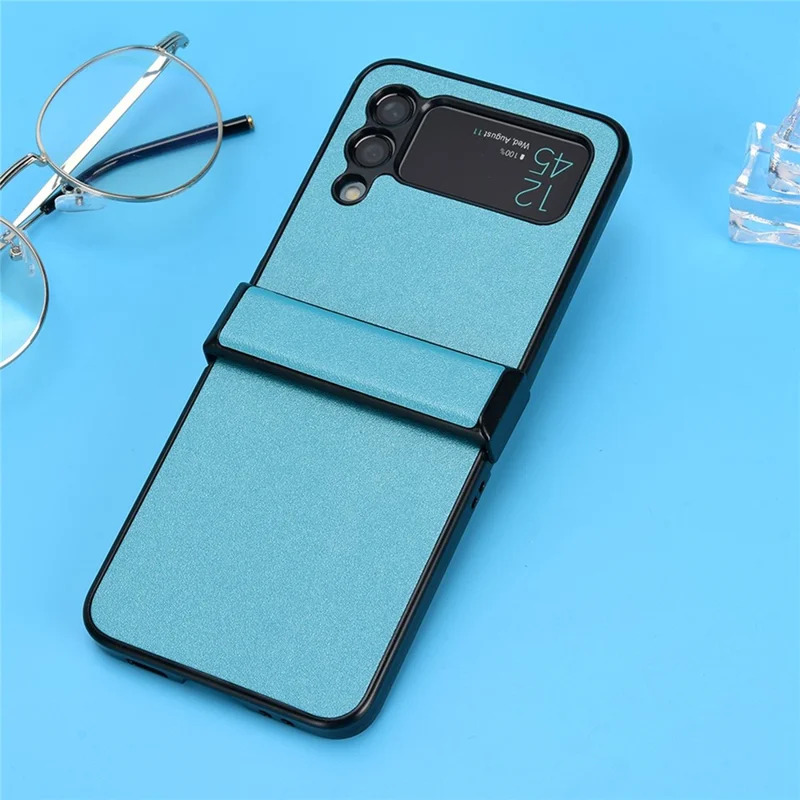 For Samsung Galaxy Z Flip3 5G Side Hinge Protection Folding Phone Case Sand-like Textured Leather Coated PC Cover - Sky Blue