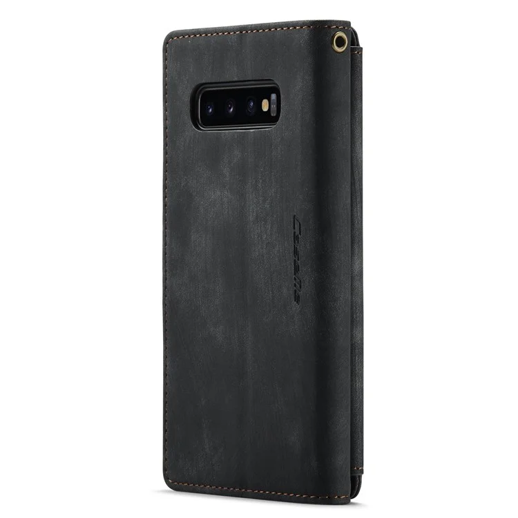 CASEME C30 Series Phone Case for Samsung Galaxy S10, Drop-proof PU Leather Wallet Cover with Multiple Card Slots Anti-scratch Zipper Pocket Phone Shell - Black