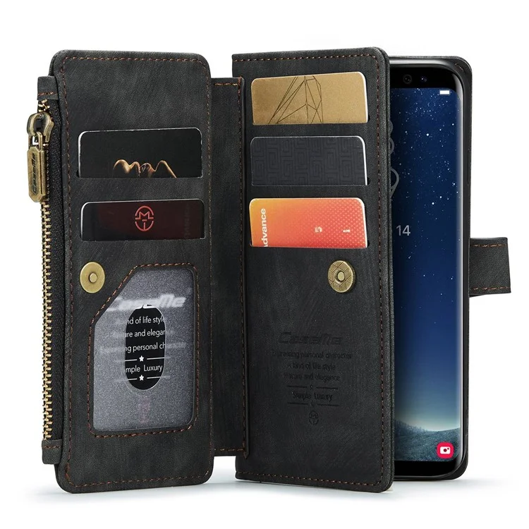 CASEME C30 Series Phone Case for Samsung Galaxy S10, Drop-proof PU Leather Wallet Cover with Multiple Card Slots Anti-scratch Zipper Pocket Phone Shell - Black