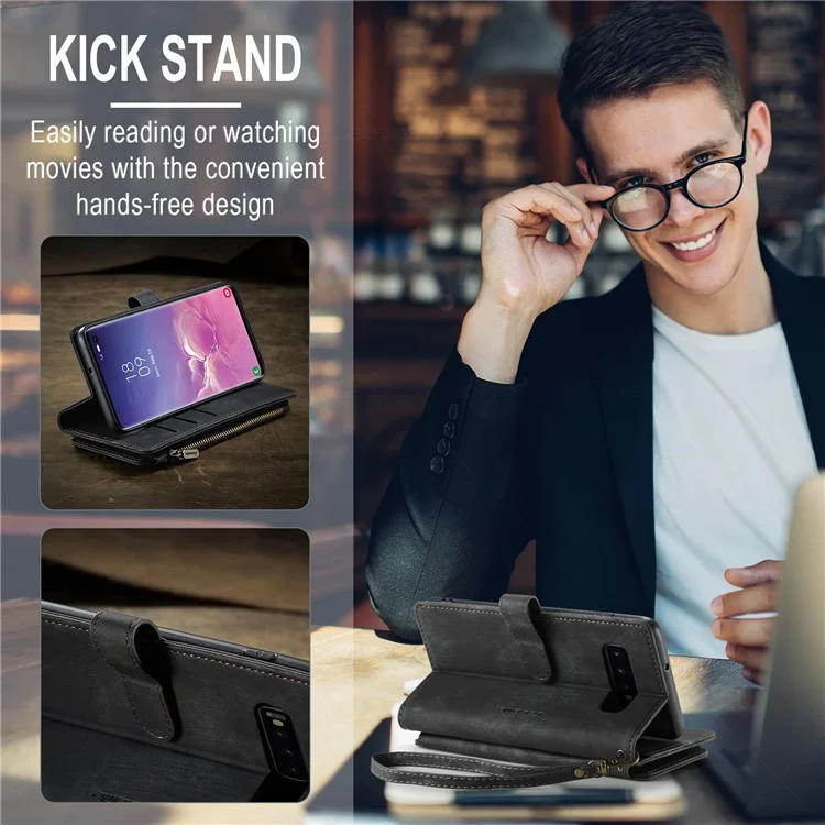 Custodia Per Telefono Serie Caseme C30 Per Samsung Galaxy S10, Copertina Del Portafoglio in Pelle PU a Prova di Goccia Con Slot Più Scrata - Nero