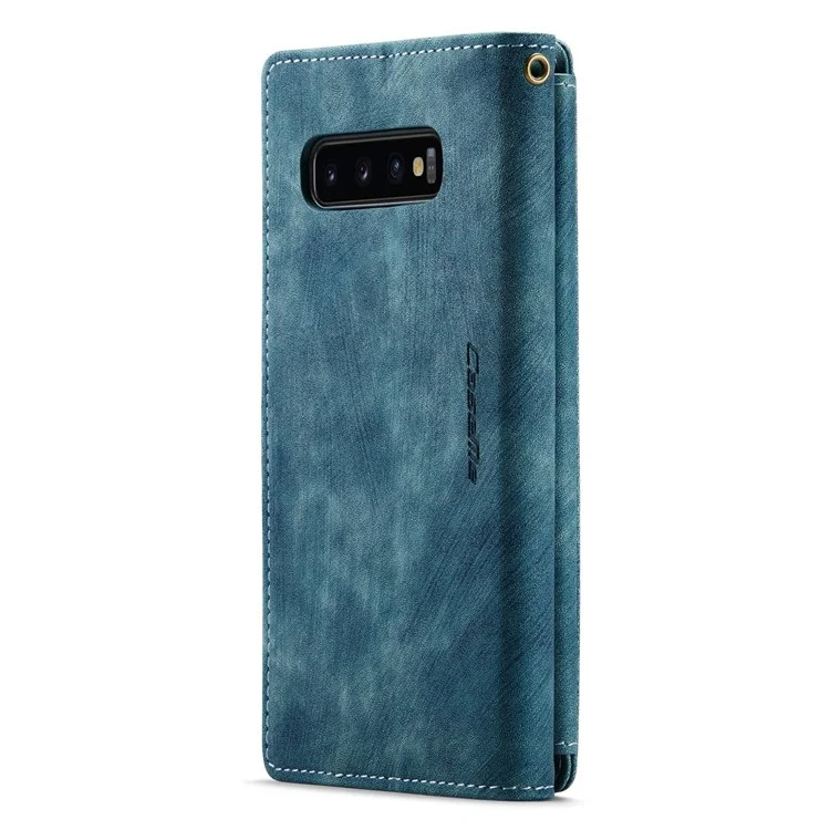 For Samsung Galaxy S10 Phone Cases with Strap CASEME C30 Zipper Multiple Card Holder PU Leather Cover - Blue