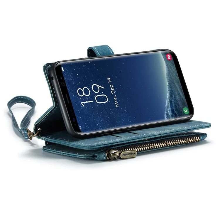 For Samsung Galaxy S10 Phone Cases with Strap CASEME C30 Zipper Multiple Card Holder PU Leather Cover - Blue