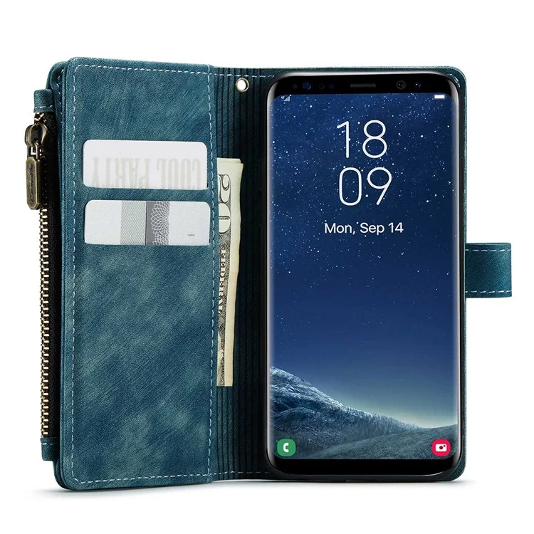 For Samsung Galaxy S10 Phone Cases with Strap CASEME C30 Zipper Multiple Card Holder PU Leather Cover - Blue