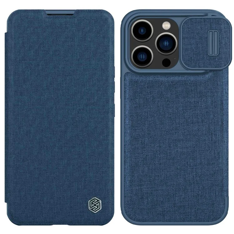 NILLKIN Qin Pro Series for iPhone 14 Pro Max 6.7 inch Full Protection Phone Case Anti-wear Cellphone Cover Card Holder with Sliding Camera Lens Protector - Blue