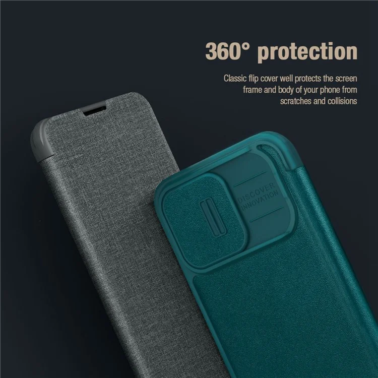 NILLKIN Qin Pro Series for iPhone 14 Pro Max 6.7 inch Full Protection Phone Case Anti-wear Cellphone Cover Card Holder with Sliding Camera Lens Protector - Blue