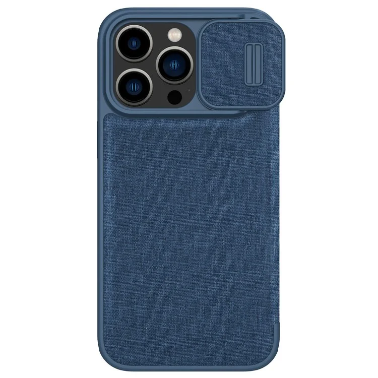 NILLKIN Qin Pro Series for iPhone 14 Pro Max 6.7 inch Full Protection Phone Case Anti-wear Cellphone Cover Card Holder with Sliding Camera Lens Protector - Blue
