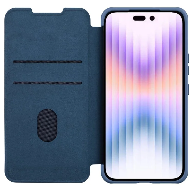 NILLKIN Qin Pro Series for iPhone 14 Pro Max 6.7 inch Full Protection Phone Case Anti-wear Cellphone Cover Card Holder with Sliding Camera Lens Protector - Blue
