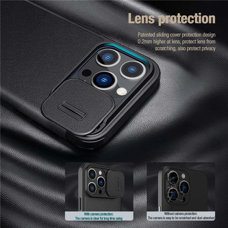 NILLKIN Qin Pro Series for iPhone 14 Pro Max 6.7 inch Full Protection Phone Case Anti-wear Cellphone Cover Card Holder with Sliding Camera Lens Protector - Blue