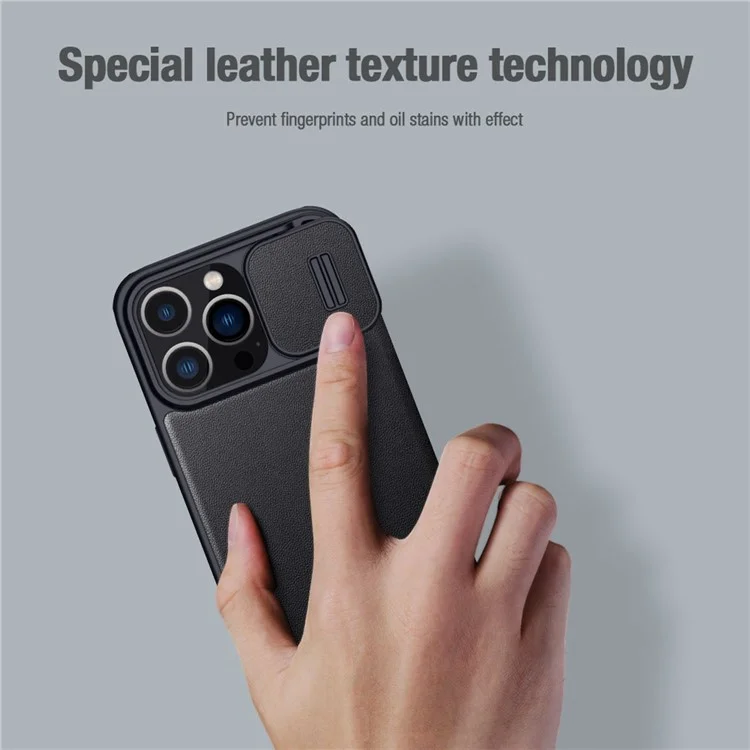 NILLKIN Qin Pro Series for iPhone 14 Pro Max 6.7 inch Full Protection Phone Case Anti-wear Cellphone Cover Card Holder with Sliding Camera Lens Protector - Blue
