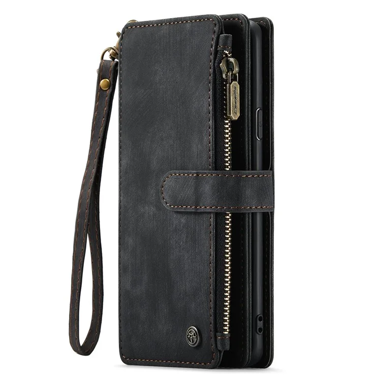 CASEME C30 Series Phone Zipper Pocket Wallet Case для Samsung Galaxy S8, чехол из искусственной кожи с несколькими слотами для карт, противоударный телефонный чехол - черный