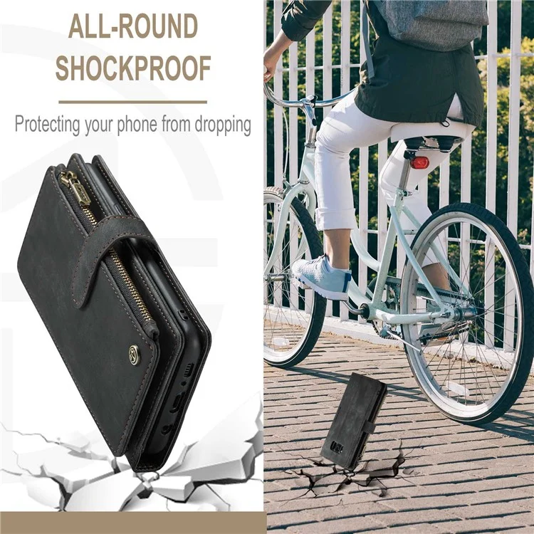 CASEME C30 Series Phone Zipper Pocket Wallet Case для Samsung Galaxy S8, чехол из искусственной кожи с несколькими слотами для карт, противоударный телефонный чехол - черный
