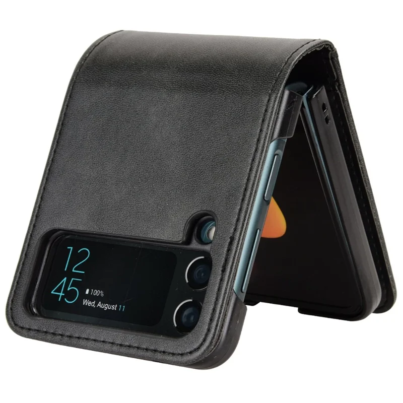For Samsung Galaxy Z Flip3 5G PU Leather Cover Folding Phone Case Hard PC Cover with Wallet Design - Black