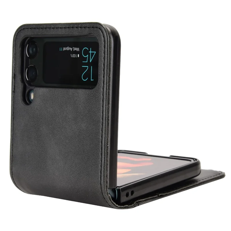 For Samsung Galaxy Z Flip3 5G PU Leather Cover Folding Phone Case Hard PC Cover with Wallet Design - Black